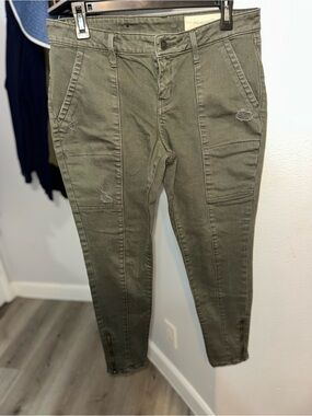 Treasure & Bond Olive Green Cropped Utility Jeans